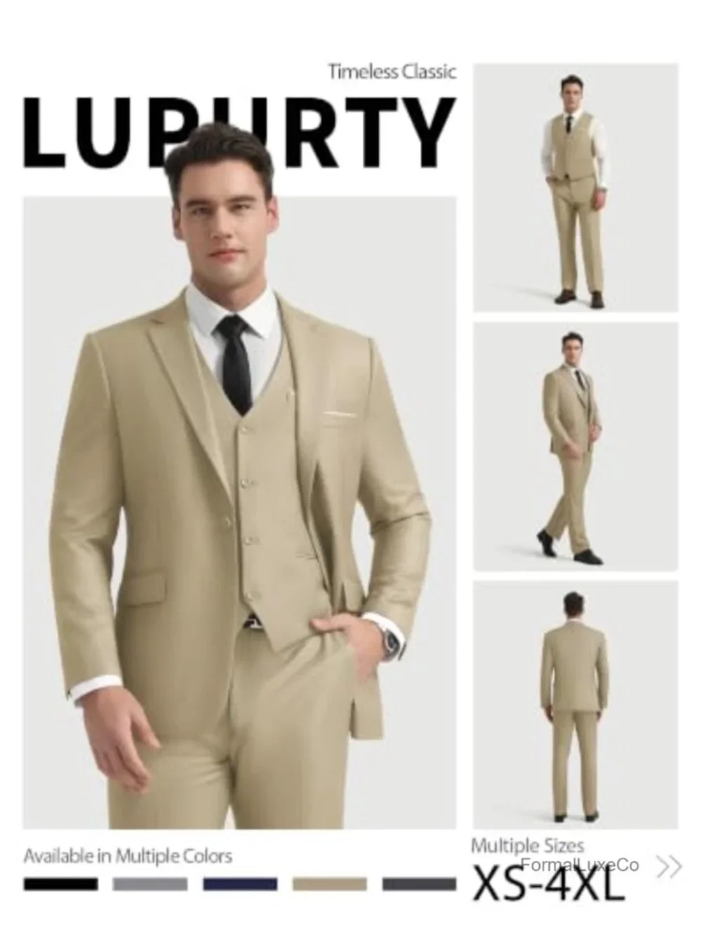 3 Piece Slim Fit Men's Suit with Vest & Bow Tie, 80% Polyester 20% Viscose,